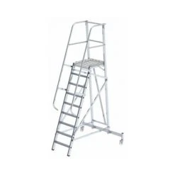 EUROKRAFTPRO EUROKRAFT Alu-Plattformleiter - Fahrbar - 9 Stufen Alu-Leiter Alu-Leitern