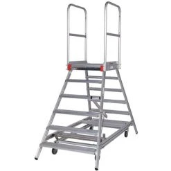 Euroline Premium 516 Mobile Podesttreppe Beidseitig Begehbar Mit Zentralfeststellung Fahrbar 6 Stufen