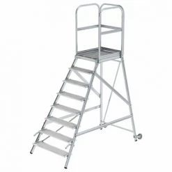G&UUML;NZBURGER STEIGTECHNIK Günzburger Podestleiter Mit Rollen Und Griff Stahl-Gitterrost 8 Stufen