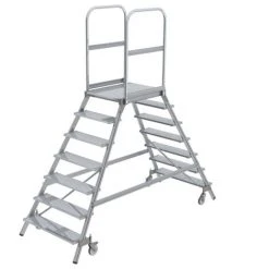 GÜNZBURGER STEIGTECHNIK Günzburger Podestleiter Fahrbar Aluminium Geriffelt 2x8 Stufen