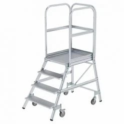 GÜNZBURGER STEIGTECHNIK Günzburger Podestleiter Fahrbar Aluminium Geriffelt 4 Stufen