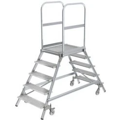 GÜNZBURGER STEIGTECHNIK Günzburger Podestleiter Fahrbar Stahl-Gitterrost 2x5 Stufen
