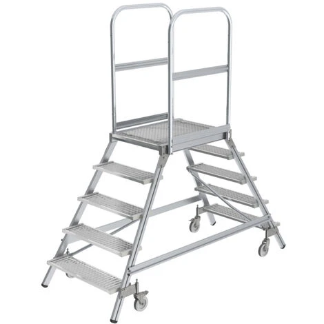 GÜNZBURGER STEIGTECHNIK Günzburger Podestleiter Fahrbar Stahl-Gitterrost 2x5 Stufen 3 GÜNZBURGER STEIGTECHNIK Günzburger Podestleiter Fahrbar Stahl-Gitterrost 2x5 Stufen