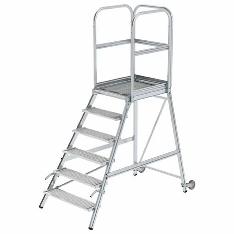 GÜNZBURGER STEIGTECHNIK Günzburger Podestleiter Mit Rollen Und Griff Stahl-Gitterrost 6 Stufen 3 GÜNZBURGER STEIGTECHNIK Günzburger Podestleiter Mit Rollen Und Griff Stahl-Gitterrost 6 Stufen