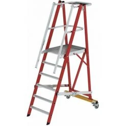 Günzburger Steigtechnik Plattformleiter GFK/Alu Klappbar Und Fahrbar Mit Aluminium-Handlauf 6 Stufen