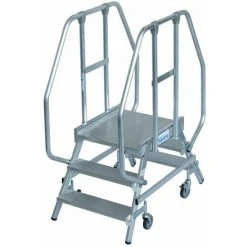 Krause STABILO PodestLeiter Fahrbar, Beidseitig Begehbar 2x3 Stufen