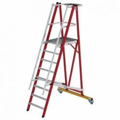 G&UUML;NZBURGER STEIGTECHNIK Günzburger Kunststoff-Podestleiter Mit GFK-Handlauf 8 Stufen