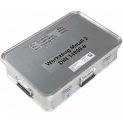 G&UUML;NZBURGER STEIGTECHNIK Günzburger Rettungstechnik Aluminium Kasten 600x400x150mm Mit Deckel, Beschriftung "Werkzeugsatz Metall 2"