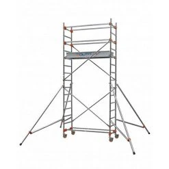 GERUEST EXPERTEN Rollgerüst Aus Alu, Länge 1,57m, 1 Bühne 134x55cm Aus Alu/Holz Mit Fußleisten Aus Alu, Bühnehöhe 1,80m, 4 Ausleger, Durchstiegsklappe, Verriegelung - 513312