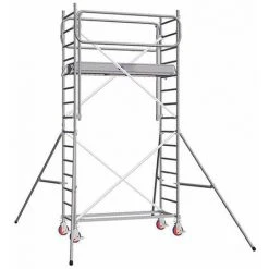 GERUEST EXPERTEN Alu Rollgerüst Länge 2,17m, 1 Holz/Alu Bühne 195x60cm Mit Durchstiegsklappe Und Fußleiste, Lenkrollen Und Ausleger Höhenverstellbar, Bühnehöhe 1,90m - 7120022