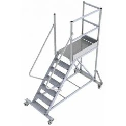 PLATTFORMLEITER EXPERTEN - MATISERE Mobile Plattform Mit Geländer Rechts Und Hinten - 2 Zugangsrampen - Maximale Arbeitshöhe 3.00m - PTF105D-RS