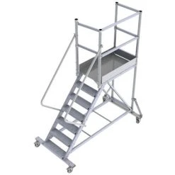 PLATTFORMLEITER EXPERTEN - MATISERE Mobile Plattform Mit Geländer Links Und Hinten 2 Zugangsrampen + Sicherheitstür - Maximale Arbeitshöhe 3.00m - PTF105D-RSP