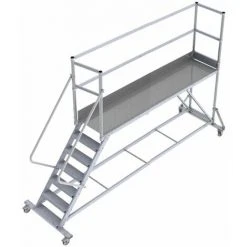 PLATTFORMLEITER EXPERTEN - MATISERE Mobile Plattform Mit Geländer Links Und Hinten + Sicherheitstür - Maximale Arbeitshöhe 3.20m - PTF2506G-RSP