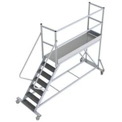 PLATTFORMLEITER EXPERTEN - MATISERE Mobile Plattform Mit Geländer Rechts Und Links + Sicherheitstür - Maximale Arbeitshöhe 2.60m - PTF2503D-RSP