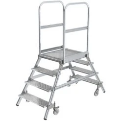 GÜNZBURGER STEIGTECHNIK Günzburger Podestleiter Fahrbar Stahl-Gitterrost 2x4 Stufen